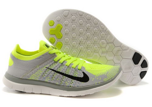 Nike Free Flyknit 4.0 Mens Shoes Gray Bling Green Inexpensive